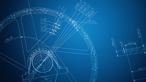 ifi_ Technische Blaupause, die ein detailliertes, teilweises Diagramm eines mechanischen Rades oder Getriebes mit genauen Messungen und technischen Vermerken auf einem blauen Gitterhintergrund zeigt.